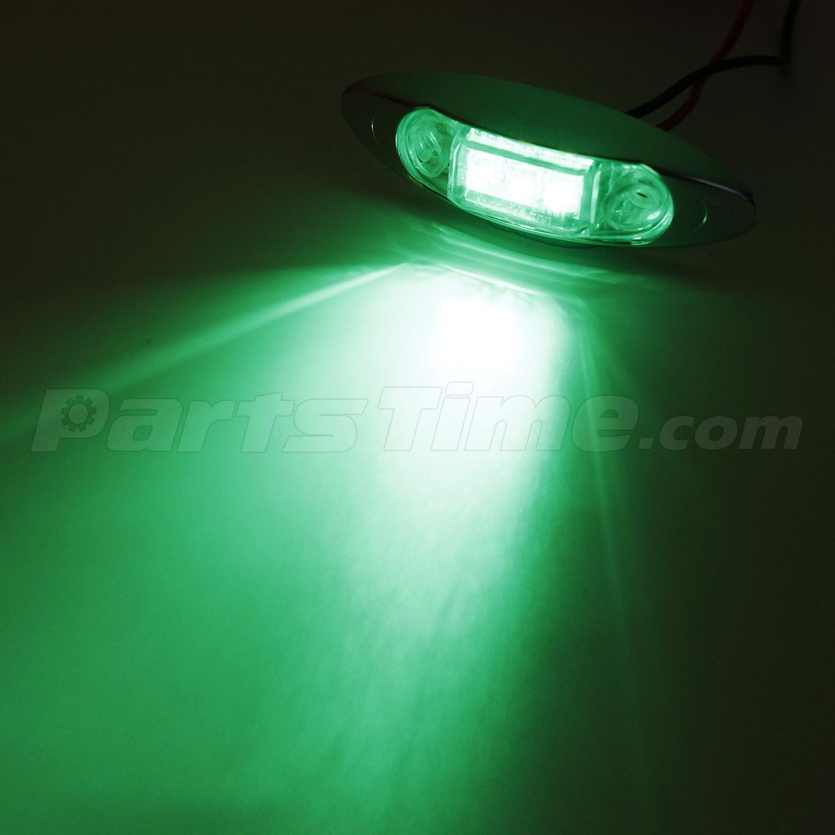 4x New Green 3 Led Clearance Side Marker Truck Trailer Light 12V Oval